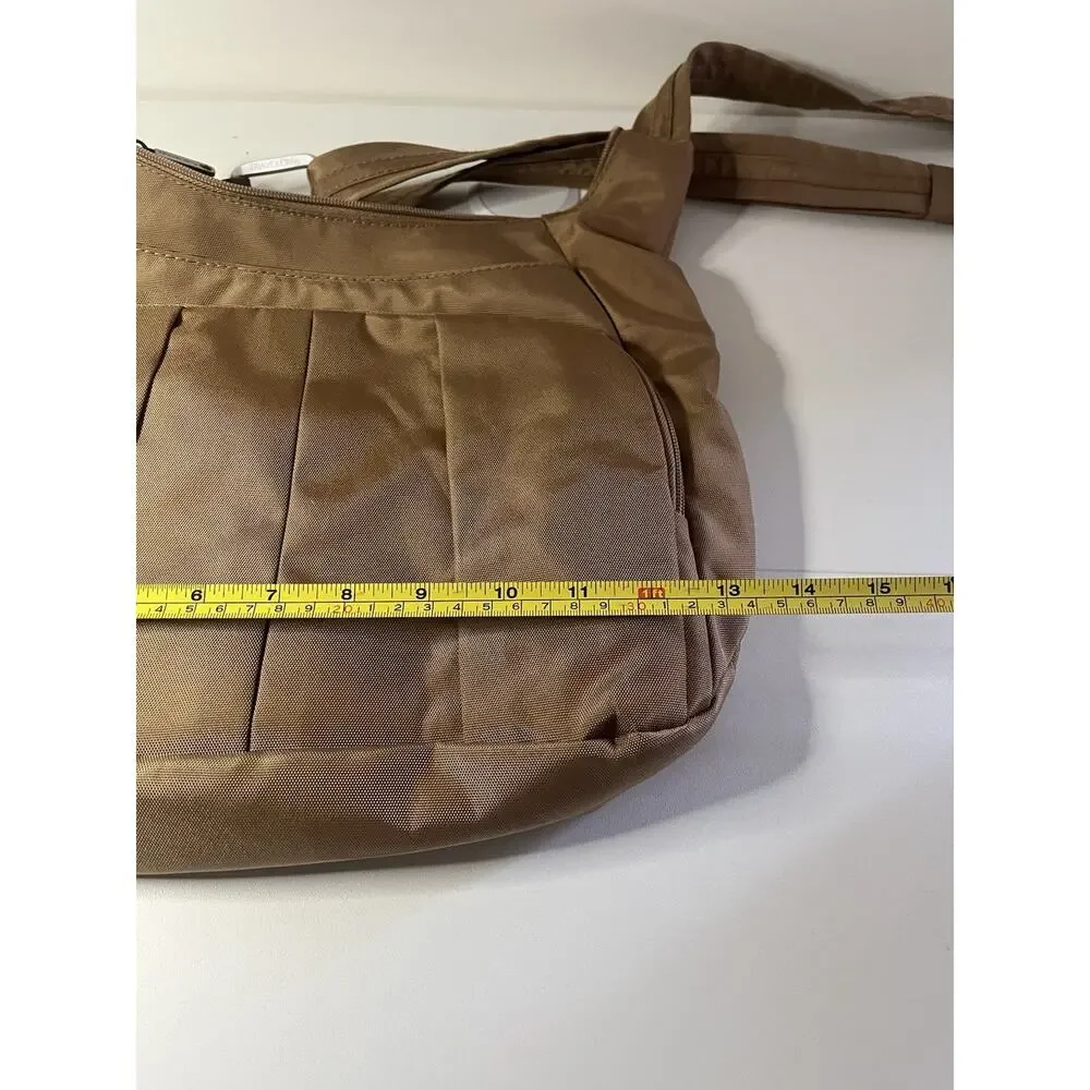 TRAVELON Anti-Theft Classic Crossbody Bucket Bag Tan Slash Proof RFID Locking